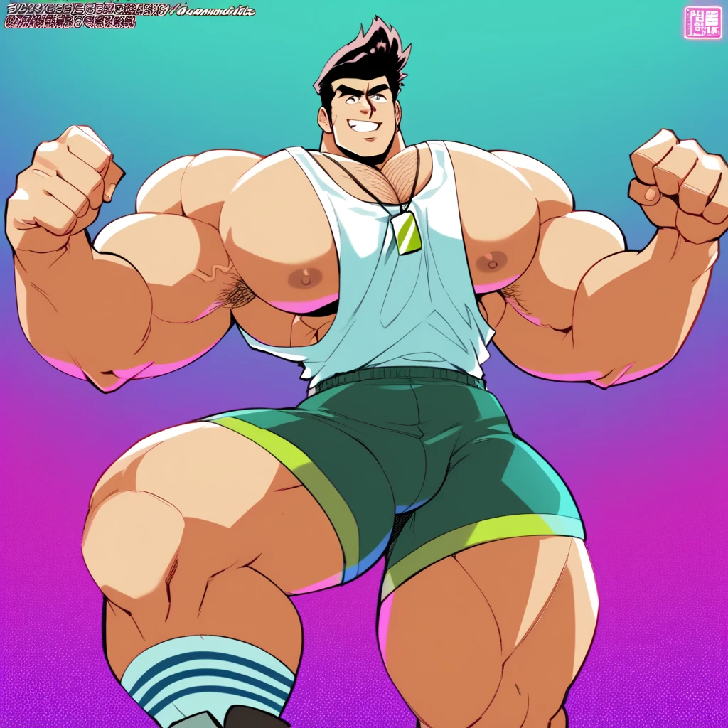 Danny Fenton from Danny Phantom animated series as a big dumb age muscular bodybuilder jock in a locker room flexing and staring blankly with mouth gaping open as his eyes glow under hypnosis as he repeats, "Bigger... Dumber.... Must obey.... More like a jock bro every day.... Yes, Coach. I obey. Huhuhuhuh.... Sweaty brutes must obey.... Sweaty brutes do what you say.... Big ... sweaty ... musky jock bro.... The muscles must grow. The old smarts must go.... Recruit the nerds and watch them grow. Make them like us, ... more big dumb jock bros. Huhuhuh.... We will grow. We will spread. We will make more dumb jocks.... We will grow... We will spread... We will make more dumb jocks.... We will grow. We will spread. We will make more dumb jocks.... Assimilate.... Grow.... Transform.... Be dumb.... Convert.... Be a dumb jock...." in deep mindless emotionless voice with fellow hypnotized jocks to forget about catching ghosts and focus instead on training his body and obeying his coach. Mouth dropped open. Hyper swollen bulging crotch. Hyper muscles. Toned muscles. 5% body fat. Steam rising from armpits and shoulders. Big biceps. Big triceps. Broad shoulders. Big traps. Big lats. Big meaty pecs. Massive deltoids. Six-pack abs. Spherical glutes. Brainwashing. Hypnosis. Hypnotized. Bro. IQ drain. Dumber and dumber. Meathead. Musclehead. Mindless. Hypno. Mind control. Brain drain. Entranced. Brute. Brutification. Brain drain. brainwashed. brainwash. Meathead jock bro assimilation. Mindless. Brainless. Empty stare. Hairy pecs. Hairy armpits. Treasure trail.