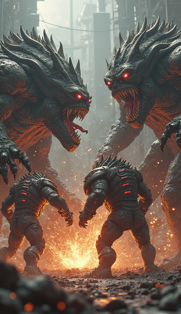(3D rendering:3.1), in (medium shot) of 2monsters from (Galaxy of Terror, with yellow sky:3.1), inspired by style of Wayne Barlowe and greg rutkowski art, in apocalypse of chaotic world, in background of monsters, robots, daemons, aliens, mutant, explosions, fire and lots of smoke (with Creepy, Sci-Fi, Fantasy and Horror:2.9) retro sci fi, horror movie, horrified, terrified, insane, disgusting, disturbing, Impactful, cgsociety, hyper-detailed, digital illusions, cyberspace, photorealistic, arts visuals. Ultra detailed, RAW photo, (cinematic:2.9), artstation style, concept art, masterpiece, 8k, realistic textures, (3D rendering:3.1),