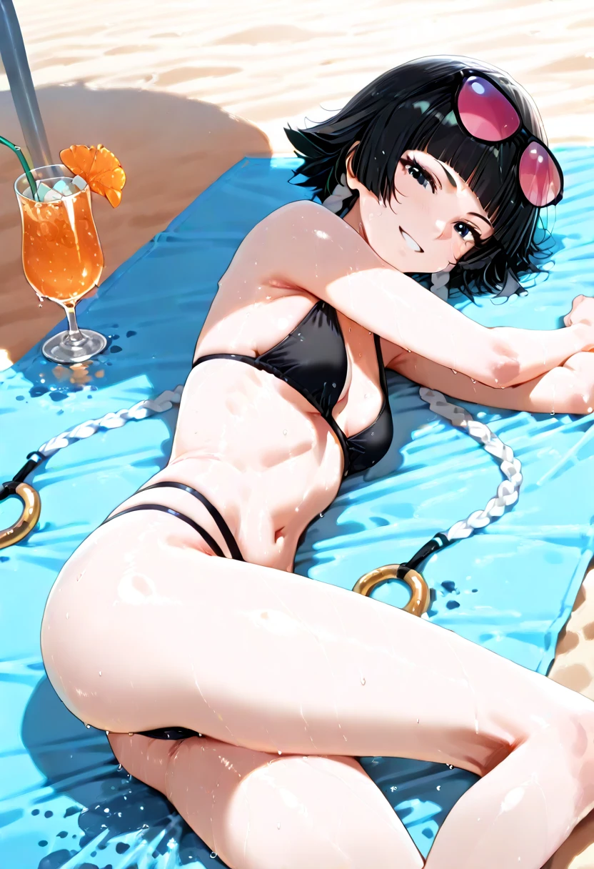 (foto cruda, mejor calidad), 1 chica, natural lighting,
Ibuki_maya, sonrisa ligera , parte superior del cuerpo, (swimsuit), en la playa, comiendo sandia, poses