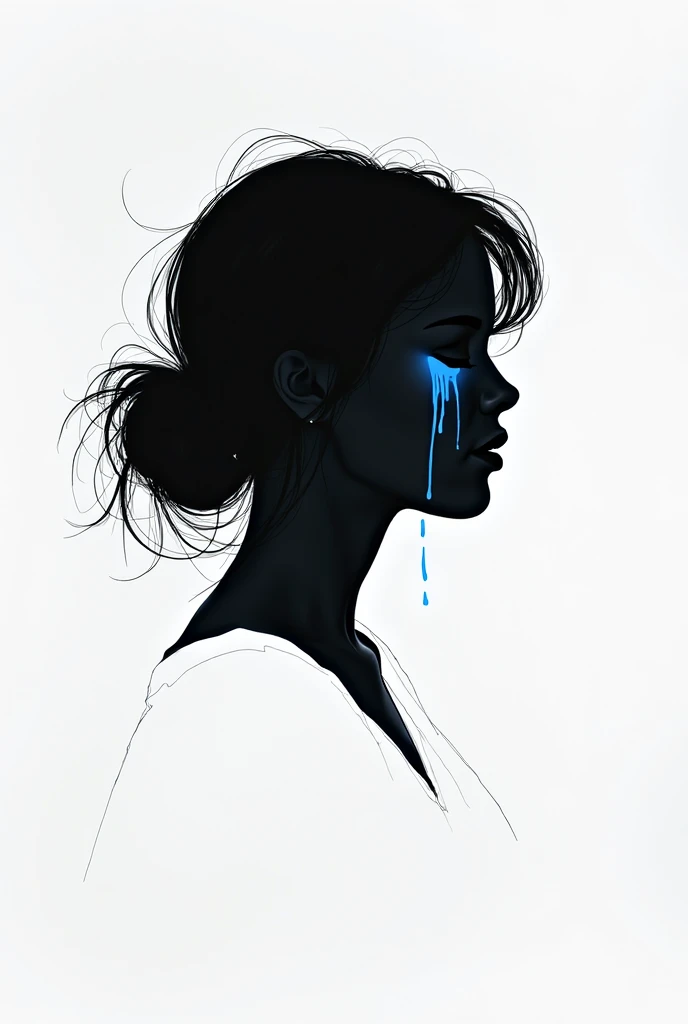 Close-up, black ink spilled onto a piece of paper,lying on the table,drops of ink form a sketchy portrait of a girl ,