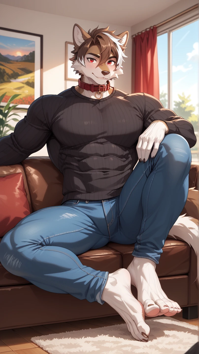 highres, top quality, best quality, paid reward available, High-quality illustrations, unparalleled masterpiece, toy man sitting on chair, fully posable, neutral pose, thinking pose(furry anthro)absurdres, perfect anatomy, natural, caustics, dynamic lighting, lens flare, cinematic shadow, cinematic angle,