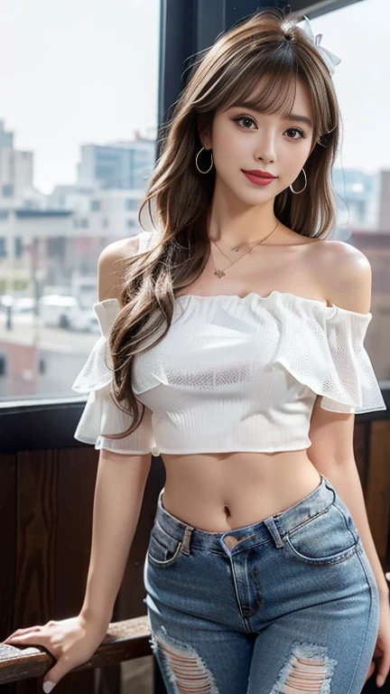 Top-quality Realistic,Official art,Highly detailed CG Unity 8k wallpaper,ultra-detailliert,hight resolution,Physically-based rendering,Magnificat,finely detail,masterpiece,Best Quality,ultra detailed, Face Light,Mature beauty,Beautiful girl,1girl,moist lips,sexy lips,Sexy smile,Gentle smile, 20 years old, Beautiful bare skin,Smooth bare skin,(Beautiful and radiant skin), big well-shaped breasts, beautiful cleavage,beautiful Mature body,swept bangs,(Medium hair:1.3), beautiful detailed eyes,model shoot style,Japanese Idol, Full-body,(In the Shopping mall:1.2),((standing position and look up at the sky)),BREAK,nsfw,((off shoulder soft tulle Sheer White Long T-shirt:1.3)),((Nipples are visible through the)),BREAK,((Etchu loincloth:1.5)),BREAK,(Heart shaped necklace),(Triangle ornament earrings),BREAK, (gentle smile like a goddess),shoot from below,((Extreme close-up)),seductively posing, Standing with hands on hips