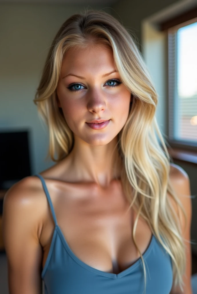 Beautiful 25 year old woman with blonde hair and blue eyes