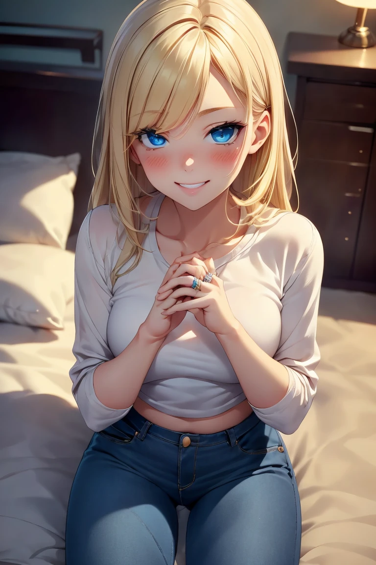 beautiful young woman, anime style, detailed face, wearing a cute morning outfit, stretching and smiling, morning light filtering through the window, cozy bedroom, fresh and bright atmosphere, long flowing hair, high detail, 8k resolution, cinematic lighting, best quality, realistic fabric textures, gentle shadows, pastel color palette, Instagrammable, cheerful and energetic, aesthetic, warm and soft lighting