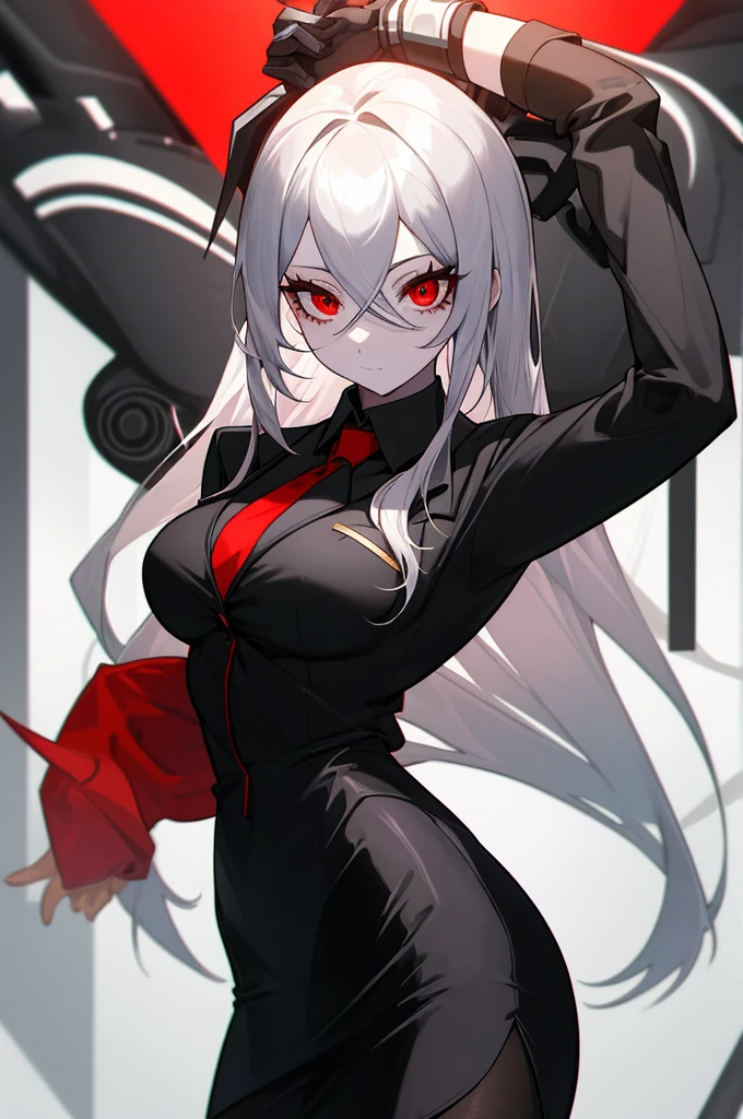 Anime girl with white hair and red eyes holding objects in black and white, twintails white_gloves, discord pfp, digital art from danganronpa, 2 d anime style, Gapmoe Yandere, In an anime style, junko enoshima from danganronpa, anime-inspired, anime style character, akane owari danganronpa