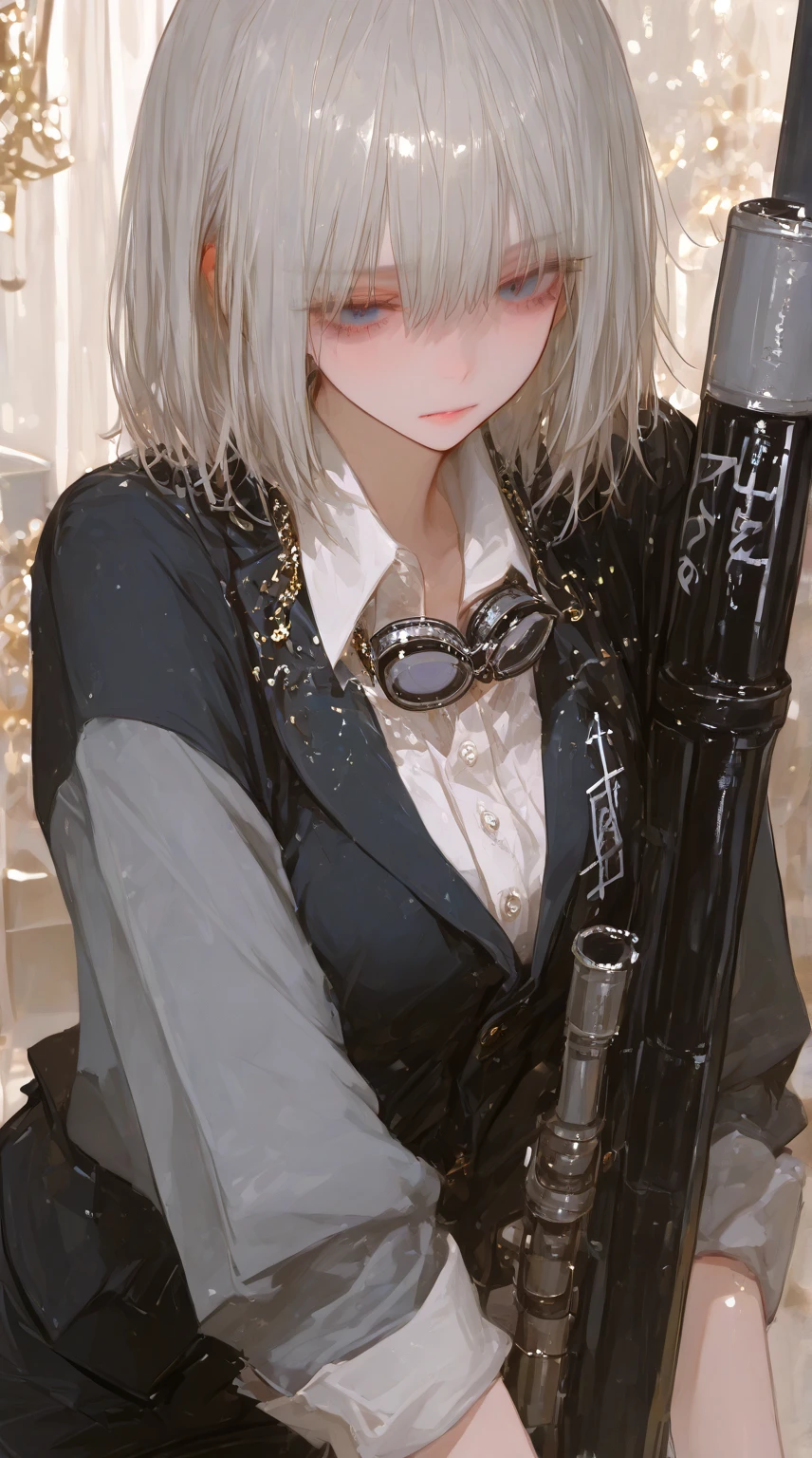 score_9,score_8_up,score_7_up,
yorhaxl,white hair,black blindfold,short hair,black choker,lips,mole under mouth,
standing,black gloves,black shorts,leaning forward,open mouth,
long sleeves,black jacket,buttons,
deserted school yard,fog,grass,

