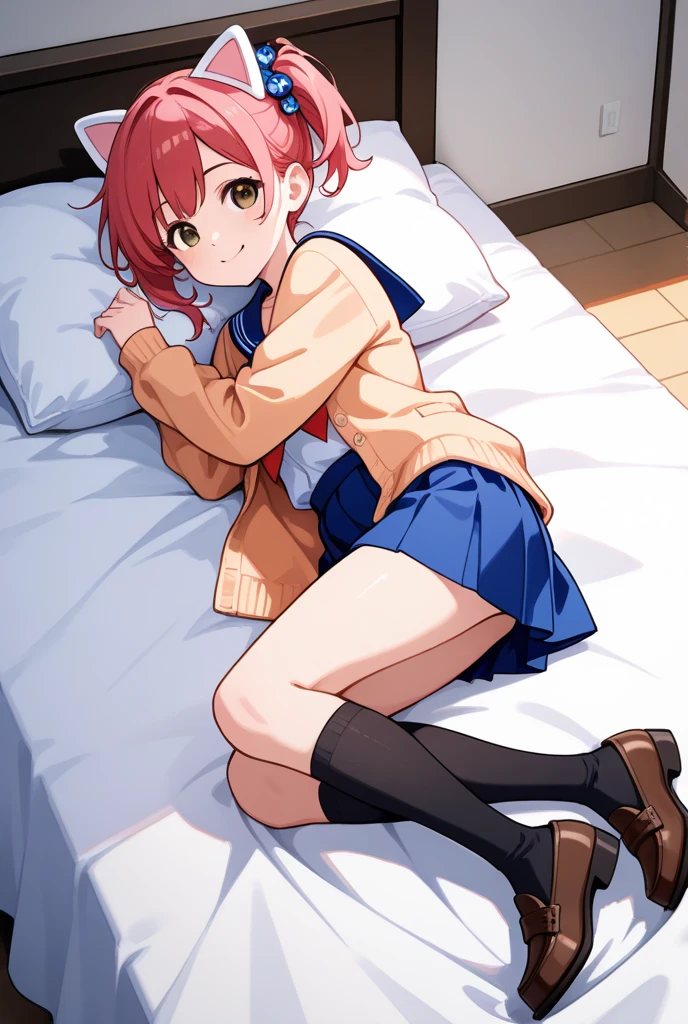 bed Prone uniform Her panties are visible through her skirt My pants are wet