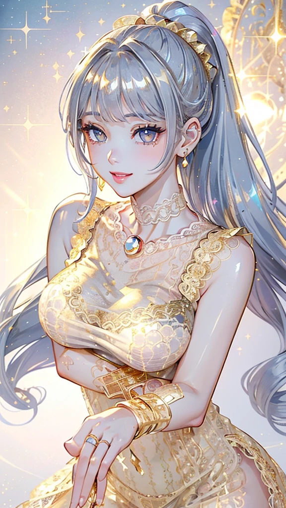 Mature Woman, Looking at the audience, Attractive breasts,Sensual curves、bubble、Full Body Shot,Nightgown, Cute Smile, Thick lips, plump唇, blush, Looking at the audience, Provocative expression, 美しいHairstyle, Cleavage, plump、Curvy Hips、Attractive face、Mischievous face、Sexy Lingerie、An inviting gaze、Expressing emotions、colored feather, money属装飾品, particle, Light, (masterpiece, Highest quality, Highest quality, Official Art, beautifully、beautiful:1.2), (1 Girl:1.3), Very detailed,(Fractal Art:1.1),(colorful:1.1)(flowerズ:1.3),Most detailed, (Dynamic pose), (Shiny skin), (Many colors :1.4), ,(Earrings:1.4), (feather:1.4),masterpiece,Mr..々Hairstyle,moneyのヘッドバンド,Tulle covers the chest,Perfect balance, Detailed details of the garment,marble,cinematicLighting, Film Grain, contrast of Light and dark,High detail,(((Gorgeous Accessories))))、Openwork decoration,(((See-through dress)))、(((Anatomically correct body))) ,1 Girl, (High resolution), (8K), (Very detailed), Perfect Face, Beautiful Eyesと顔, (((Highest quality))), (Very detailed), Detailed face and eyes, Beautiful Eyes,(((Sexy pose))),Beautiful Eyes、Transparent double eyelids、(((Super gorgeous background)))、Bright Eyes,money,diamond,gem,Body Chain,Luxury Accessories,beautifully、beautiful,flower
