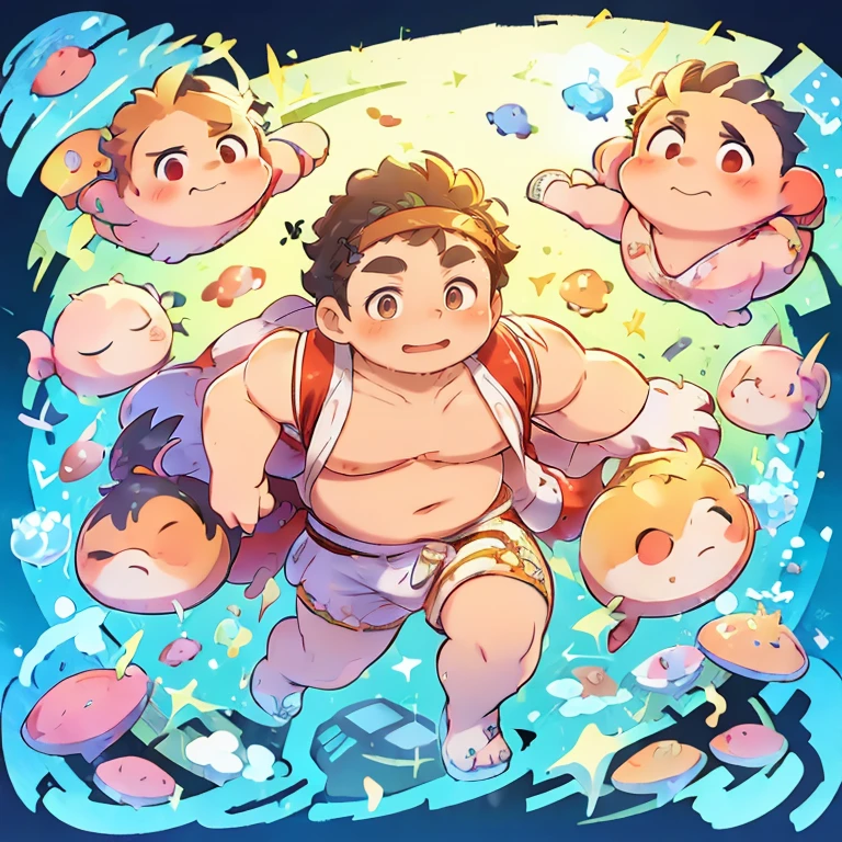 Chubby, fat, voluptuous, male, anime, illustration, Smile, Happy, Naked, Penis, Boys, Bath