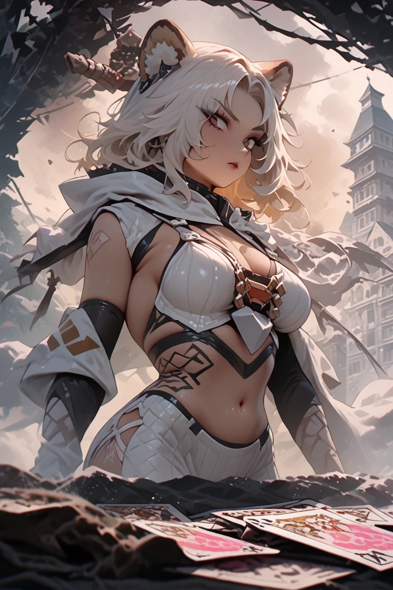 Sheep woman, half shot, hips, white, dress Valkyrie cloth, horns, UP HIP