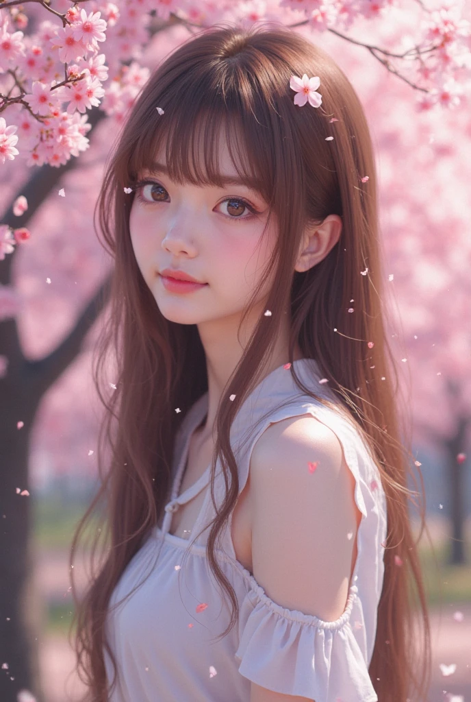 a pink gundam standing in front of a cherry blossom, in the style of realistic hyper-detailed portraits, heistcore --ar 90:161 --q 2 --v 5 --s 750