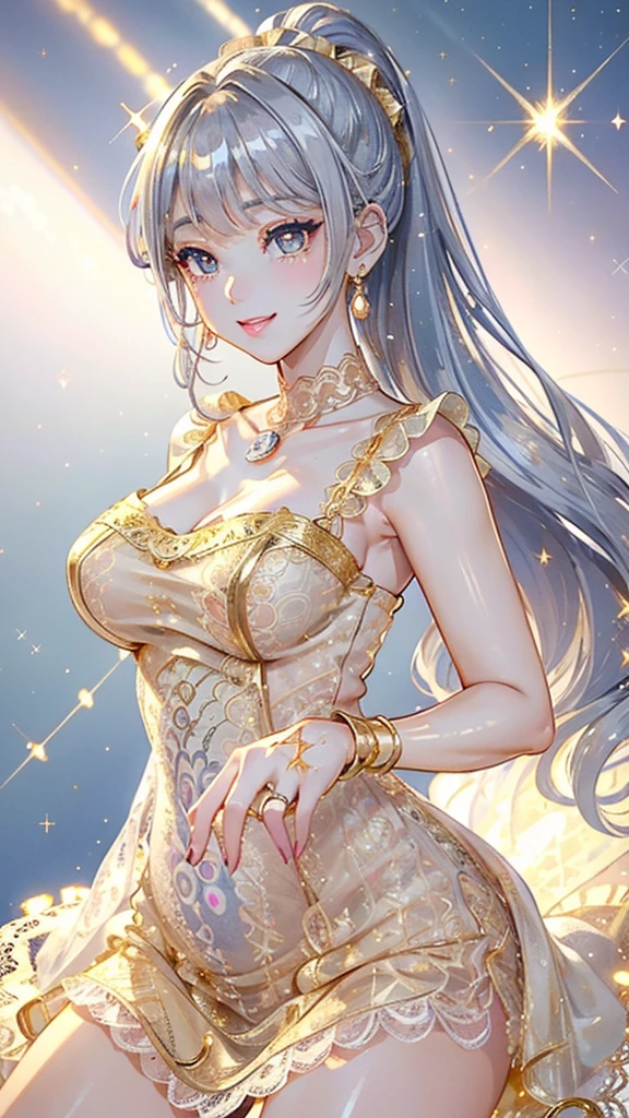 50 year old mature woman, Looking at the audience, Attractive breasts,Sensual curves、bubble、Full Body Shot,Nightgown, Charming smile, Thick lips, plump唇, blush, Looking at the audience, Provocative expression, Beautiful Hairstyles, Cleavage, plump、Curvy Hips、Attractive face、Mischievous face、Sexy Lingerie、An inviting gaze、Expressing emotions、colored feather, Money属装飾品, particle, Light, (masterpiece, highest quality, highest quality, Official Art, beautifully、aesthetic:1.2), (1 girl:1.3), Very detailed,(Fractal Art:1.1),(colorful:1.1)(flowerズ:1.3),Most detailed, (Dynamic pose), (Shiny skin), (Many colors :1.4), ,(Earrings:1.4), (feather:1.4),masterpiece, 30~40 years, Mr.々Hair style,Moneyのヘッドバンド,Tulle covers the chest,Perfect balance, Detailed details of the garment,marble,cinematicLighting, Film Grain, contrast of Light and dark,High detail,(((Gorgeous Accessories))))、Openwork decoration,(((See-through dress)))、(((Anatomically correct body))) ,1 girl, (High resolution), (8k), (Very detailed), Perfect Face, Beautiful eyes and face, (((highest quality))), (Very detailed), Detailed face and eyes, Beautiful Eyes,(((Sexy pose,Beautiful Eyes、Transparent double eyelids、(((Super gorgeous background)))、Bright Eyes,Money,diamond,gem,Body Chain,Luxury Accessories,beautifully、aesthetic,flower、(((Super gorgeous background)))、Bright Eyes、(((Chubby)))