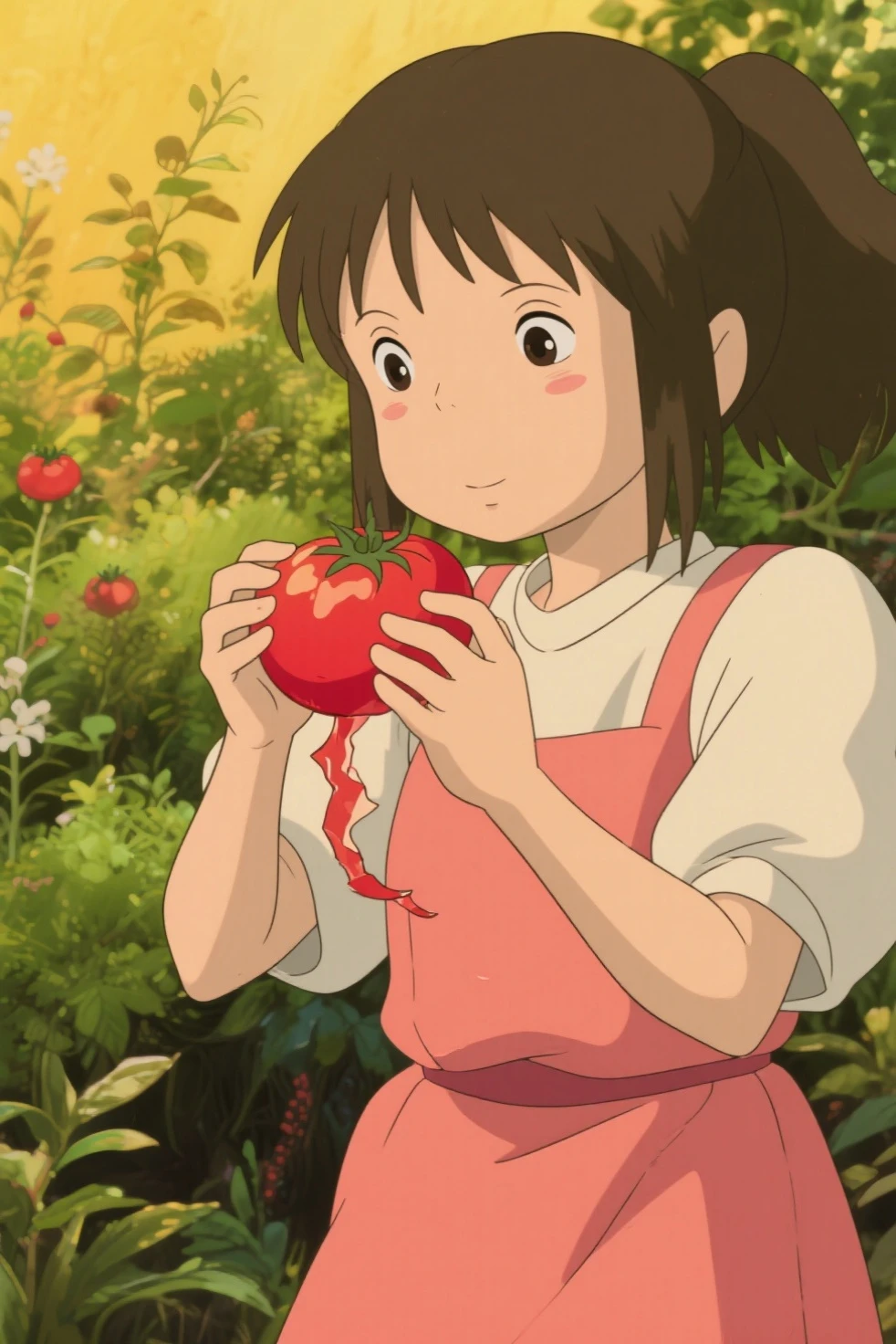 Ghibli style　in　live-action　先生が学校の講堂の壇上in本を読み上げている様子