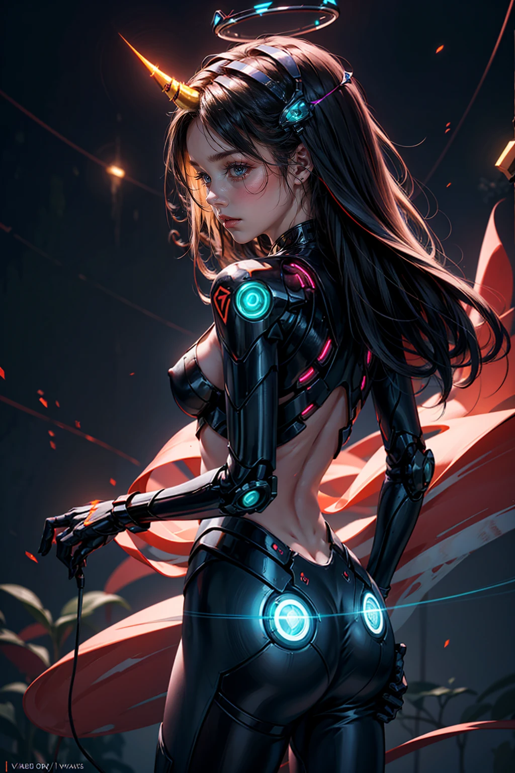 Motor irreal:1.4,UHD,melhor qualidade:1.4, fotorrealista:1.4, textura da pele:1.4, obra prima:1.8,posing behind the beautiful woman,(female protogen),Cyberpunk,Mechanicalgirl,olhos brilhantes,orange metal surface,Display digital,Advanced technology,Futuristic,red neon lights,electromagnetic field,bordas afiadas,aerodynamic design,Organismo Digital,biomecha,Atmosfera misteriosa,Viseira de vidro,Sentidos aprimorados,energetic pose,invisible circuits,holographic projections,cabos coloridos,female cyborg,(Special station:1.4), ((The hand consists of a short thumb and four fingers,hand with only five fingers,(Rosto detalhado)))