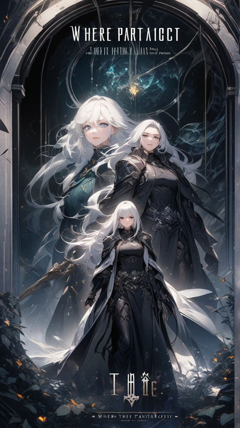 a man and woman embracing, man with white hair, serious face, wearing futuristic social clothes, woman wearing low-cut black dress, embracing, intricate details, hyper realistic, 8k, extremely detailed, high quality, photorealistic, dramatic lighting, cinematic, moody, dark colors, dramatic shadows