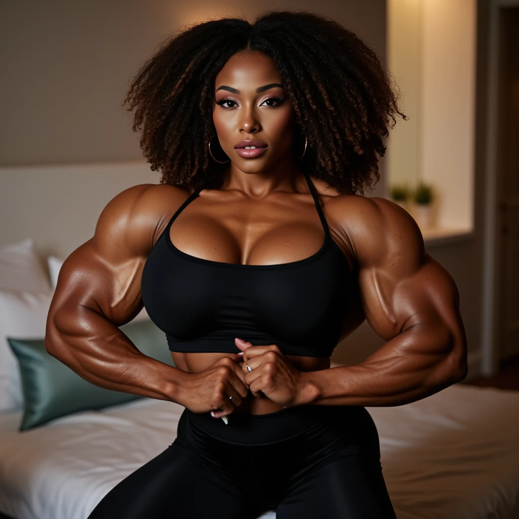 40 year old black female bodybuilder, corset, fishnet stockings, high heels, latex boots, standing in mansion library next to fireplace, from back
