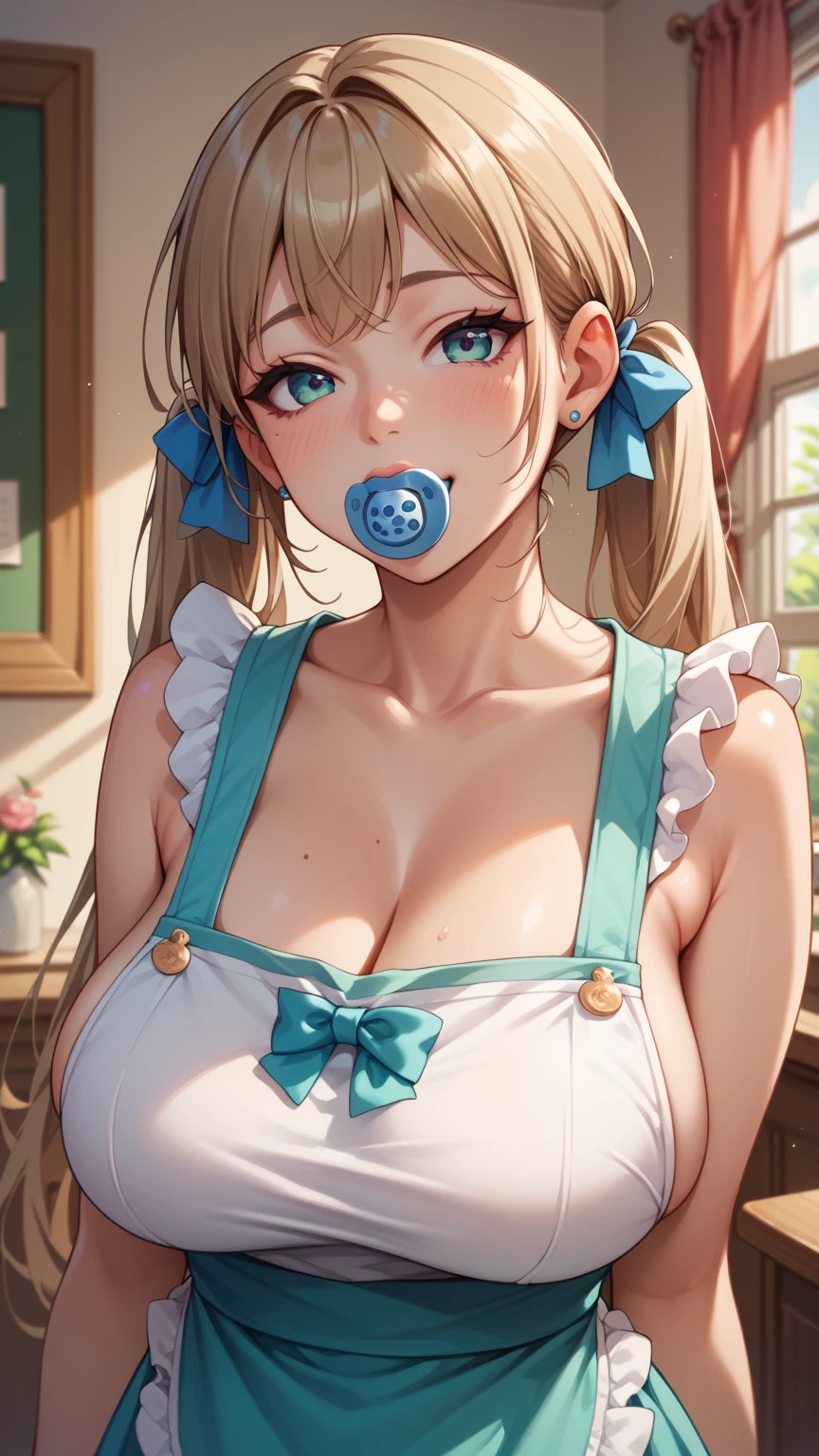 piperBS, blonde hair, hair bun, blue dress, puffy sleeves, short sleeves, pink gloves, fingerless gloves, pink belt, shoes, blue footwear, (((gaggedc with a fine ball gag:1.4))), cute and blushing 18 years old anime girl, look away because she is embarrassed and blushes, bright blue eyes, detailed face, detailed members, detailed arms, Girl lying, tied by ropes, shackled, can no longer move, tied tightly, very hard tied up with lots of ropes, hampered by so many ropes that she can no longer move, bound hands and feet, ropes tie his whole body, tied extremely tightly and forcefully to her bed by a lot of ropes, its limbs are strongly tied together by ropes, his torso is tied up with thick cords, her chest is so tied up with ropes that it sticks out, her legs are tied tightly with thick ropes, his hands are tied behind his back with ropes, she can no longer move her feet, her hands which are tied by thick ropes, she desperately tries to free herself, likes to be tied tight with big ropes, likes to be immobilized by big ropes, lying down, his hands and feet are strongly tied to the railing of his bed, his legs are pressed together and tied with ropes, its limbs are held vigorously by imposing ropes, her hands are tied securely behind her back by ropes, her chest is compressed by strong ropes, she is pressed against her bed and restrained by large ropes, (shibari, arms behind the back:1.4), (hands on the back), (masterpiece, best quality) 1.5, 1girl, solo, (sexy, beautiful woman, perfect face, perfect eyes, perfect hands), samus aran, (hands on the back), Spread the legs, s' ((lie in bed by big ropes)), ((close up of the girl)), ((((lie in bed)))), ((((arms tied behind the back, Legs Tied,La fille est allongée sur le ventre, La fille est allongée sur le sol:1.5)))), ((((girl seen from behind:1.4)))), ((((girl lying down on her stomach:1.4)))), ((((Outstretched arms:1.5)))), ((((Detailed hands:1.5)))), ((((bedroom decor:1.4)))), ((((realistic decor:1.4))))