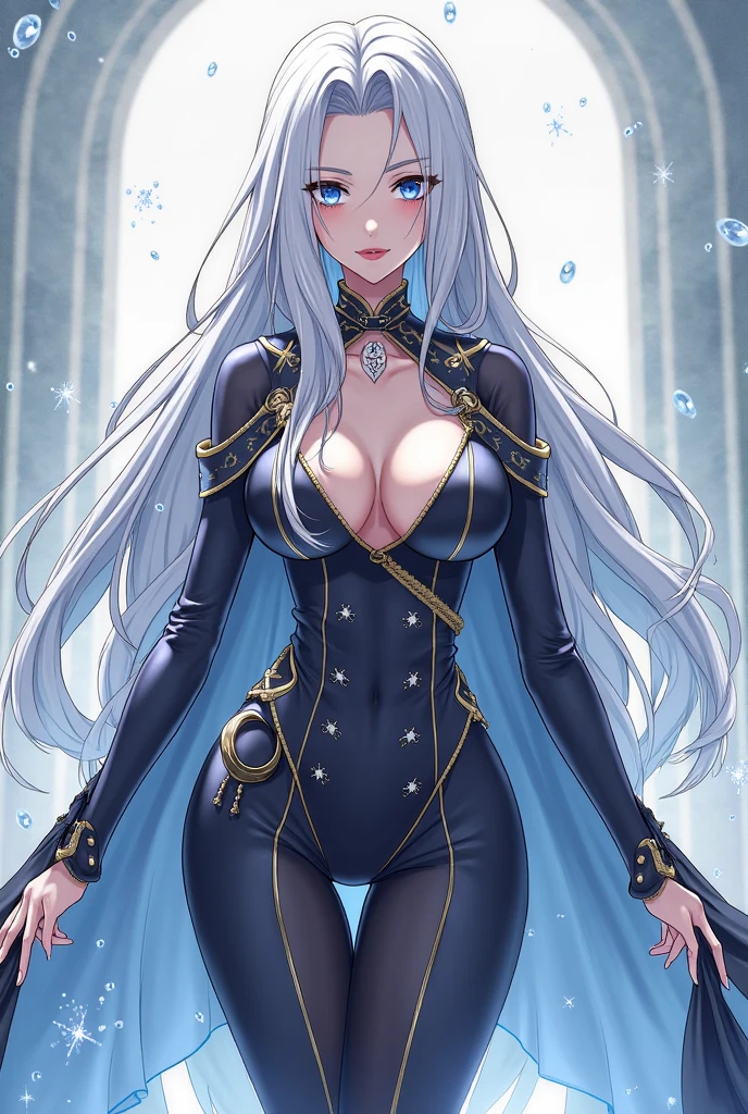 1girl, solo, leaning on white marble wall, sexy face, sexy, cute face, bangs, long hair, look away, shy, nose blush, concept art, freckles, lay light on the wall, passionate, medium breast, fit body, long waist, (thigh gap), wide shoulder, short hair, white hair, hair over one eye, open blue coat, brown gloves, black pants, earrings, seductive, enchanting, (biting lip), erotic