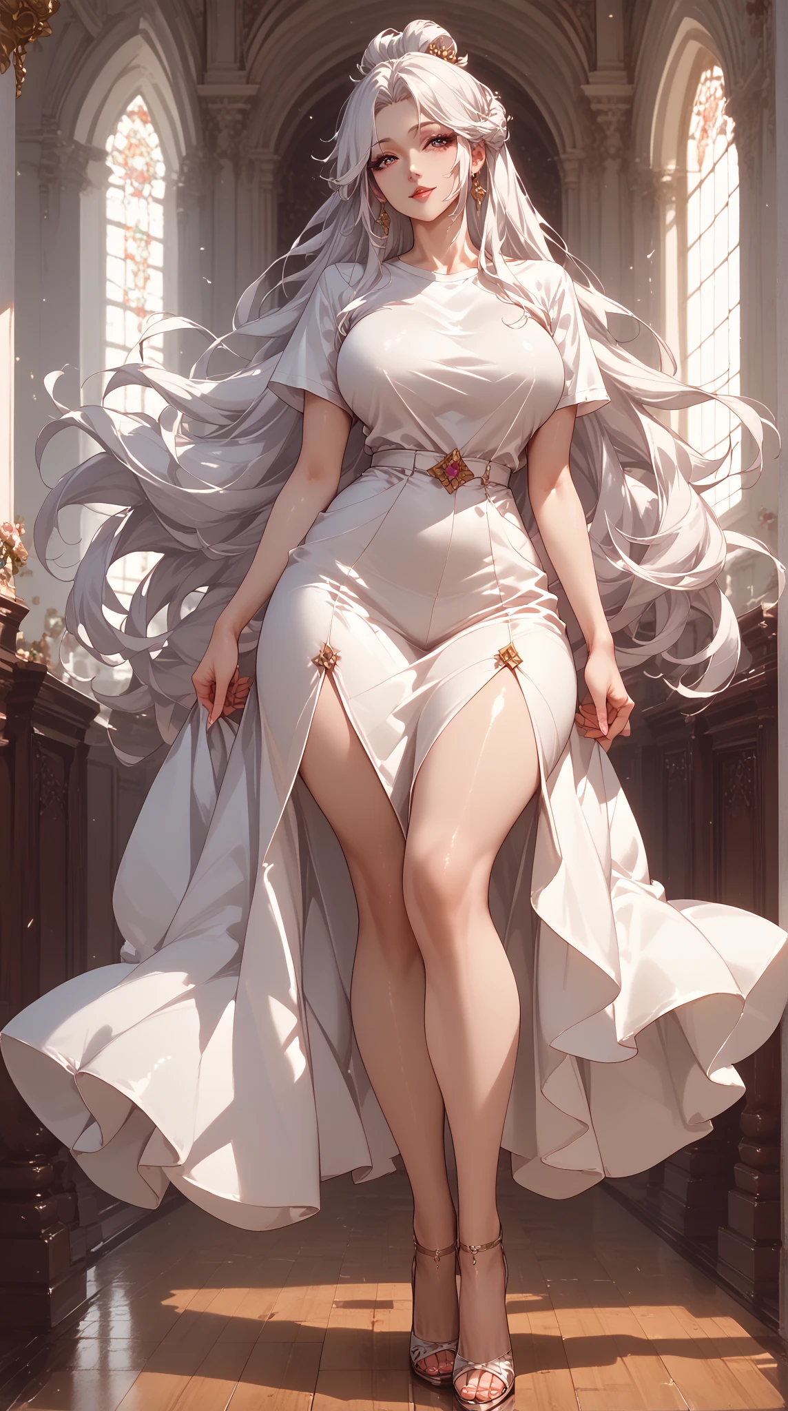 girl，Large Breasts，long hair，Topless，Bow，