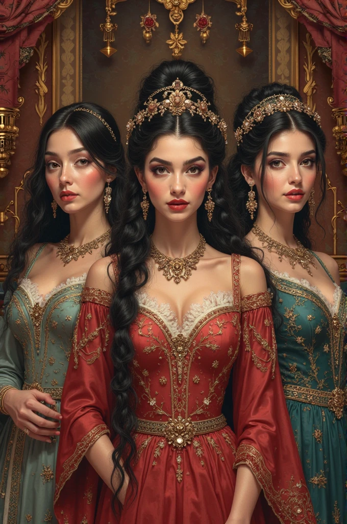 A harem of young and beautiful queens from world history, whole body