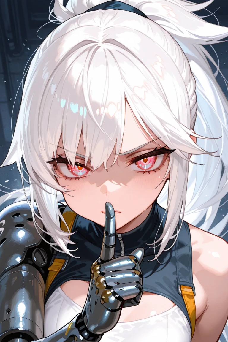 ((((masterpiece, best quality, high resolution)))), 1girl, , white hair, red eyes, short wavy hair, average breasts, wet , blush, ahegao, angry, glow, thighs, bare shoulders, collarbone, narrow waist, cleavage, (beautiful detailed face, beautiful detailed eyes), OrigFullArm, full armed, cape, mechanical armor, breasts exposed, naked, clothes ripped off, (rough sex:1.4), (sweat), (used condom), used tissue, long slender thighs, perfect eyes, (creampie:1.2), (cum:1.5), (cum_covered:1.5), (cum_on_face:1.5), (facial:1.5), (:1.5), crying, tears, forcefully, wide eyes, shocked, cum, cum string, cum filled, spreading, legs_spread, (creampie), lying_on_back,