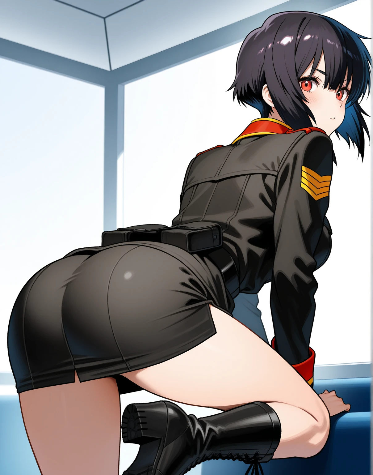 Pintura de Mikasa Ackermann hyper realista, wearing tight pants, bunda grande, posando sensualmente, bunda enorme , bunda grande, bunda volumosa , corpo suado e molhado, retrato de corpo completo, peitos grandes, coxas grossas,8k ,disco Rigido, realista