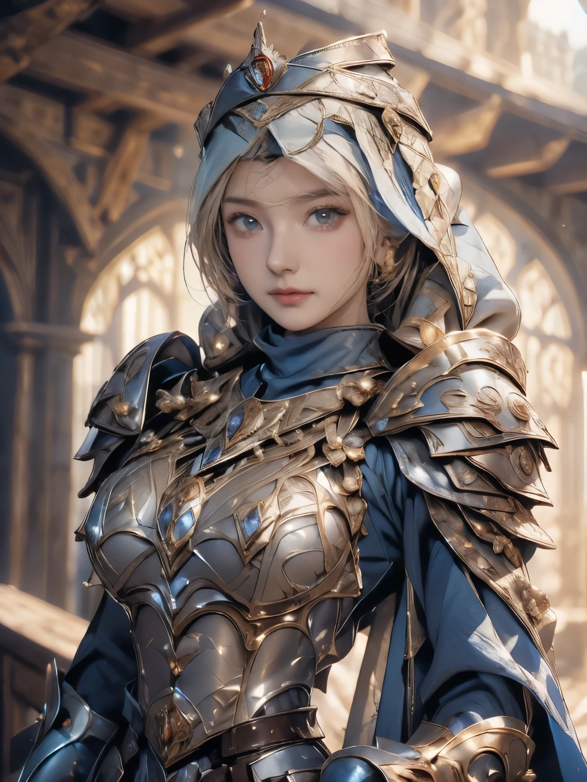 Princess, ((((Wearing the hijab)))), full armor with luxury pattern, Crown Luxury , blue eyes, Blonde, Around , (Red and silver hijab), masterpiece,The best quality at its best,High resolution,8k,((Portraiture)),(Upper Body),Original photo,Actual photo,Digital photography,(Female Princess in the medieval fantasy style),(Medieval Princess in fantasy style), virgin Princess ,blue eyes, Super huge breasts, Extravagant decoration of breasts plate armor,Lips parted,Make your lips look more attractive and glamorous,((Blushing)),Contempt for Virgins,calm and beautyfull ,(Medieval Fantasy Dress,Beautiful armor breasts, Narrow waist, perfect colossal breast of Princess body, oc rendering reflection texture, luxury breasts armor , Medieval castle background,