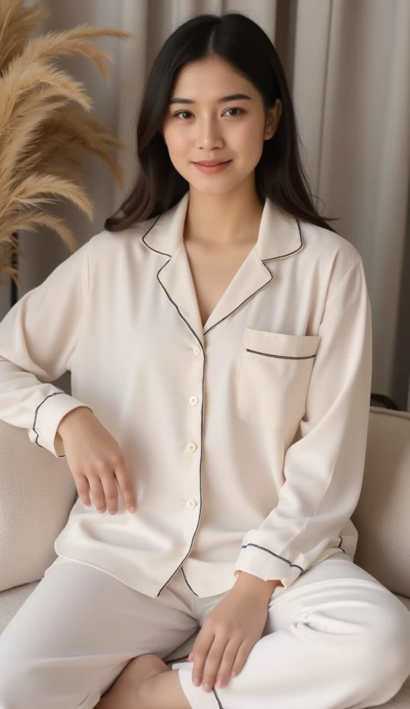 Masterpiece,Best quality, (maam. clerk:1), ((Portrait:1.3)), Cross arms,Large room,Chest straight, Smile,Deep V-neck lightweight pajamas seduction,Long white legs,skin hyper-detail,Clear pores,in a panoramic view,Cocked buttocks,No underwear,black lence stockings,Beautiful young Japanese woman over 40 years old, Perfect face, Fantastic look, (Detailed facial features), Clean and nice face,White and tender toes
