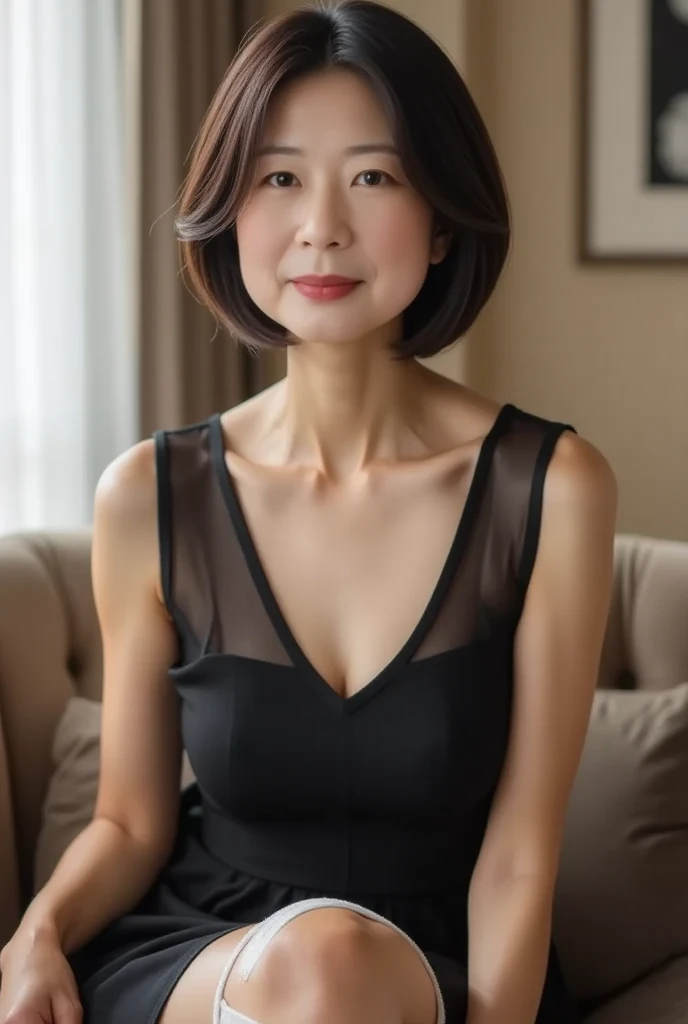 (((Highest quality)), ((8k)), ((masterpiece: 1.3)), (Photorealism: 1.6), (JMA), (Who), (Portrait of a Japanese mature woman), (Pitch black background: 1.2), (65-year-old woman), (Cat face), (Perfect looks), ((Realistic skin texture)), (Fine wrinkles all over the skin), (Dullness), (Facial wrinkles), (Wrinkles around the eyes), double eyelid, Tear bags under the eyelids, (corner of the eye), Thin eyebrows, (Grimacing and laughing), Short bangs, short hair, (Colorful V-neck sexy dress: 1.2), (Close-up of face),