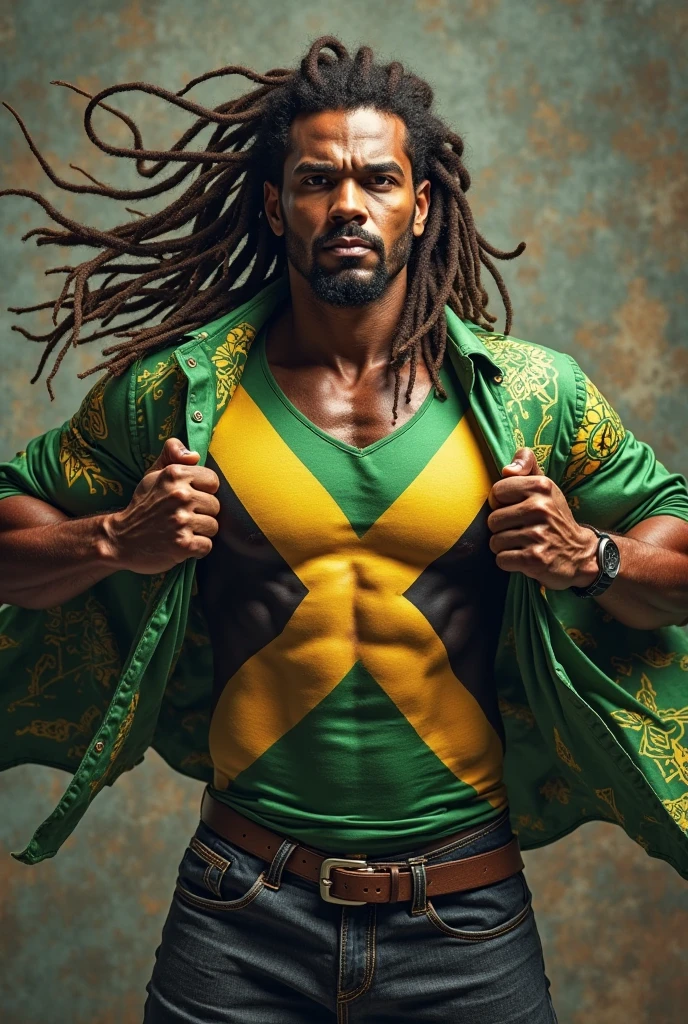 Jamaican inspired costume for men with the colors of the flag and full body and shorts