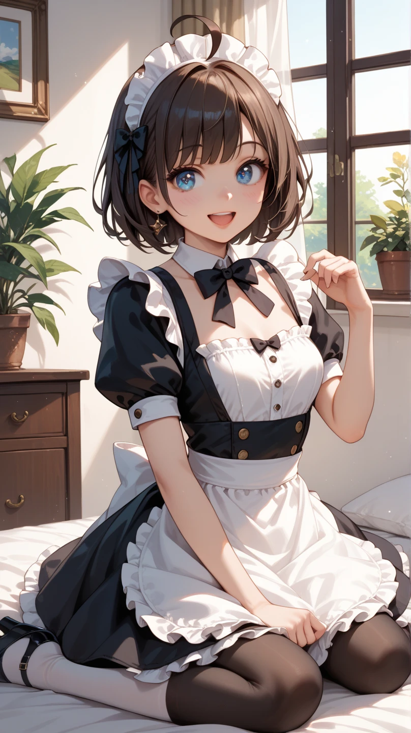 ((masterpiece, Highest quality, High resolution, 超High resolution, Pixel perfect, Written boundary depth, 4K, RTTX 10.0, High resolution))), 1 person, single, alone, Beautiful Anime, Beautiful art style, Anime characters, ((Shortcuts, bangs, Dark brown hair)), ((Green Eyes:1.4, Round eyes, Beautiful eyelashes, current eyes)), ((Smooth texture:0.75, Anime CG style)), ((Dynamic Angle, close)), Perfect body, (cute), Normal chest, whole body, ((4K, 8k, Highest quality, Perfect Fingers: 1.3, Perfect Anatomy: 1.3, Background Blur)), whole bodyアングル, Illustration of a bunny girl in a maid outfit, The character is dressed in a bunny girl outfit that is a take on the classic maid outfit.、In a black and white maid outfit with frills and ribbons、With rabbit ears and a tail, The background depicts a room in a classic Western-style mansion.、The overall scene has a cute and elegant atmosphere.