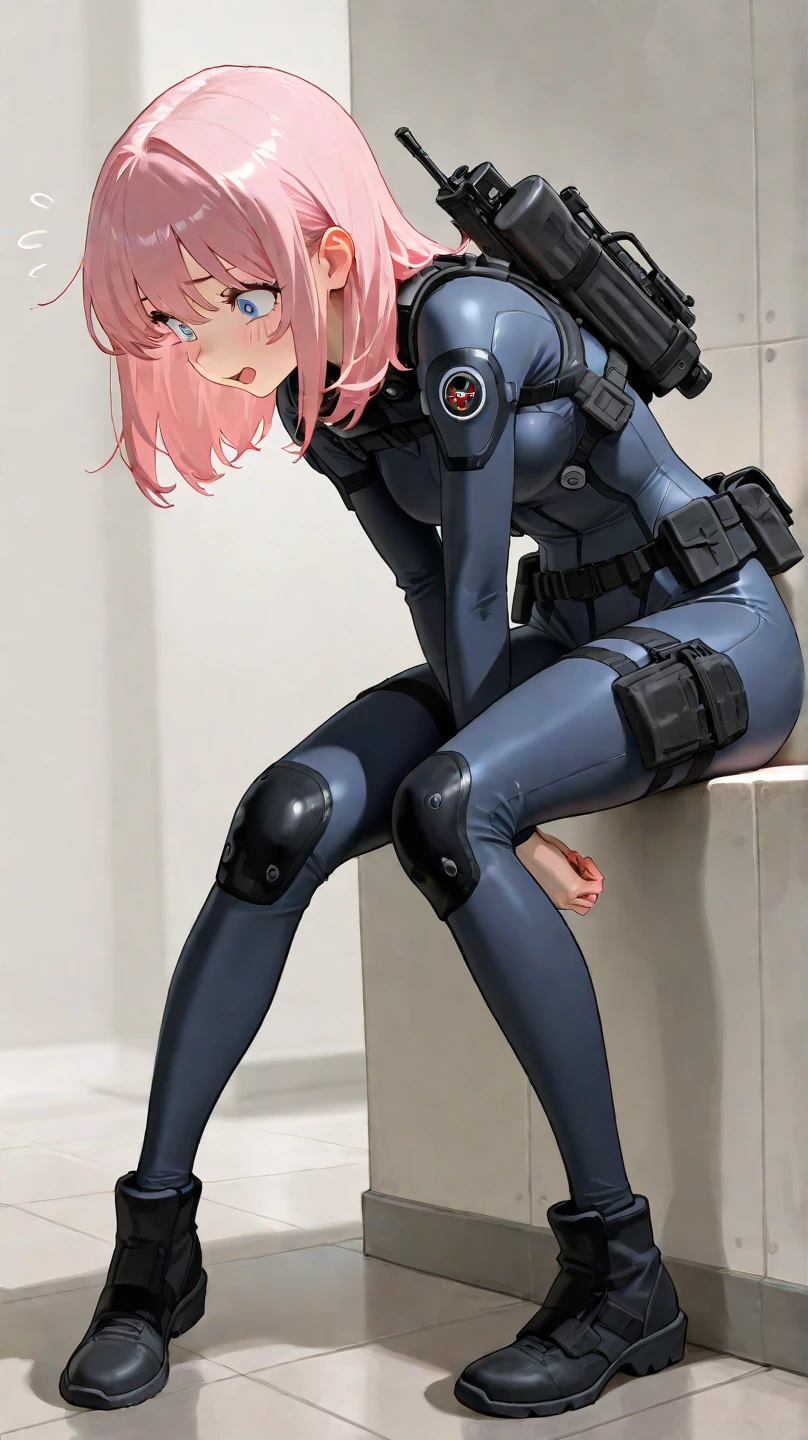 ultra-detailed, Explicit, Beautiful body, Beautiful Nose, Beautiful character design, perfect eyes, perfect face, ultra highres, 4K, beautiful legs, perfect legs, Nice hands, Perfect hand, Masterpiece, Best Quality, Highly detailed, illustration, absurdres, street fighter, doll suit, shadaloo doll, dollsuit, expressionless, blank eyes, looking at viewer, red gloves, emotionless, black latex, corrution, mind control, female combatant, full body, hypnotized, unhappy trance, full body suit, ribbed bodysuit, both arms at side, obey, perfect female body, extremely glossy latex, hypnosis, hypnoLora, empty eyes, Mind control device, poses, submissive_pose, Slave, hat, necktie, ssitting, sitting at attention, hat, necktie, belt, latex, ribbed bodysuit, thighhighs, garter belt, Fighting Stance, extending the right arm from the shoulder into the air with a straightened hand, nazi saluting, military, military saluting, salute, thigh boots, solo, 1girl, We Never Learn, Mafuyu Kirisu, pink hair, long hair, blue eyes