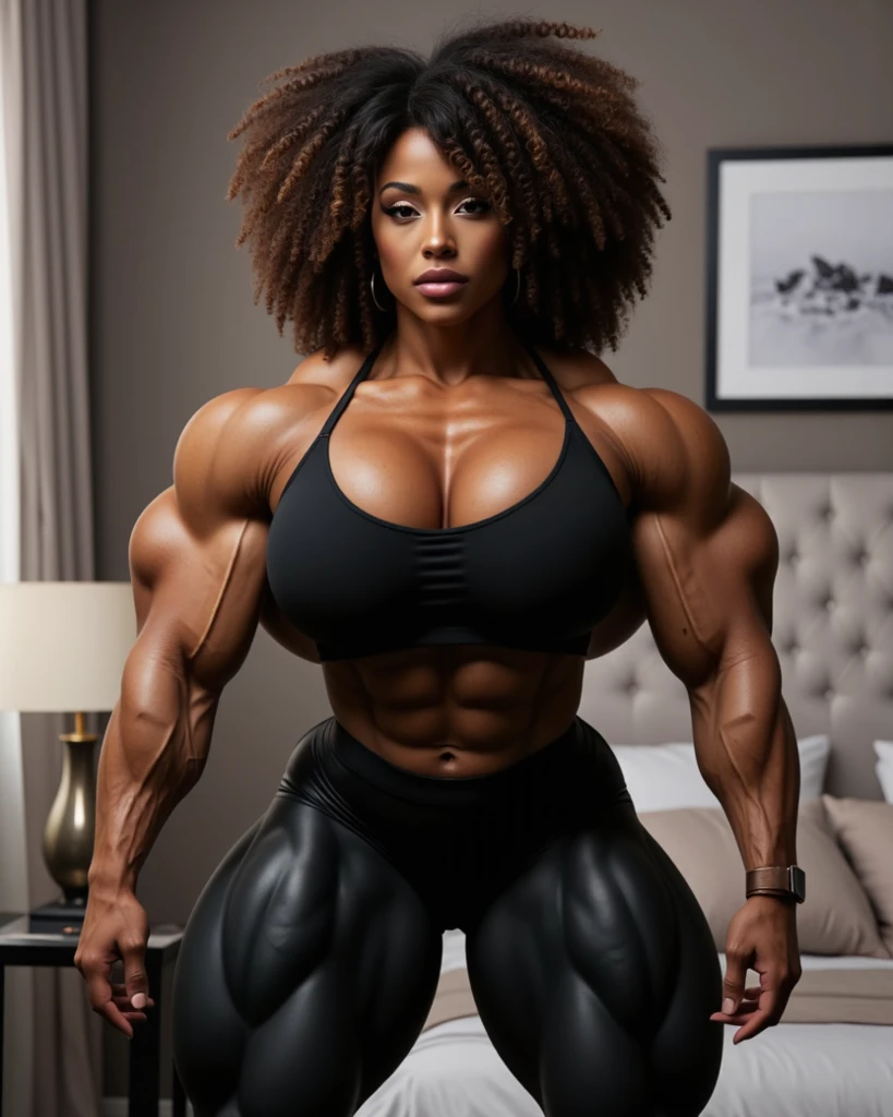 "Muscular Black woman" flex big biceps blue bikini