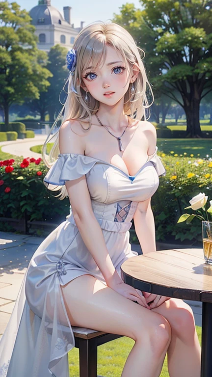 masterpiece, ultra-detailed, best quality, extremely detailed, 8k, high res, realistic, 1girl, 18yo, beautiful girl,BREAK,(blush:1.5),(((Cleavage,Areola))),(wet see-through:1.2),BREAK,(white translucent dress, Black lace panties,, The hem of the dress rolls up:1.5)