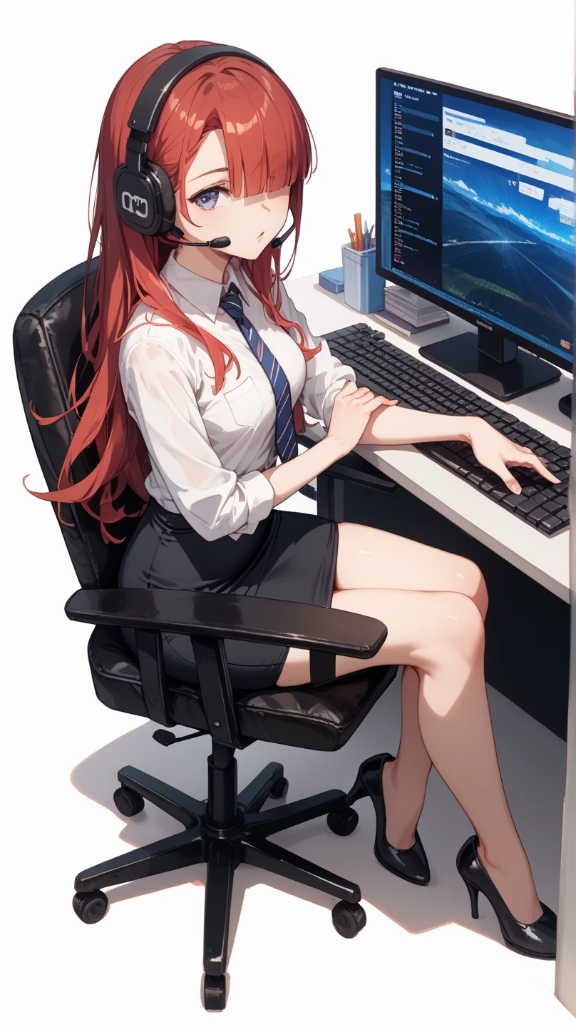 Gamer sitting in front of computer in the room, woman playing computer