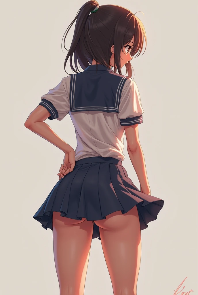 ​master piece,hyper quality, Hyper Detailed,Perfect drawing,Solo, female high-school student、Holding a large bouquet、student clothes、a miniskirt:(0.8)、Stick your butt out、big round ass、((Panties in full view))、Suntan-Skin:(1.2)、cute smile face、bustup、Shooting from the back diagonally below、beatiful backgrounds、Detailed drawing、Accurate drawing。