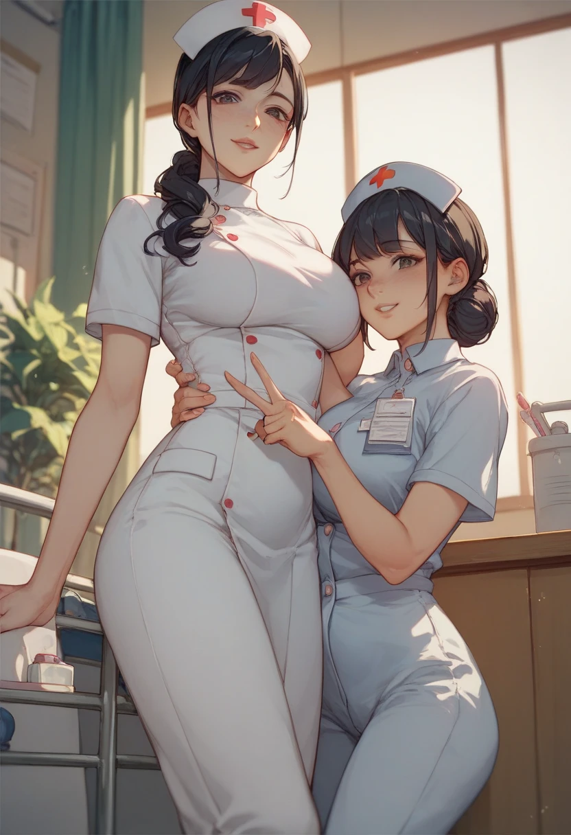 ((masterpiece)),(((best quality))),((character design sheet)),((rough sketch)),((vulgar)),(magazin cover)thick thighs,african girl,smile,((between breasts)),pussy juice,((wearing an Wet sexual nurse uniforms and nurse cap)),shirt harf lift,milking