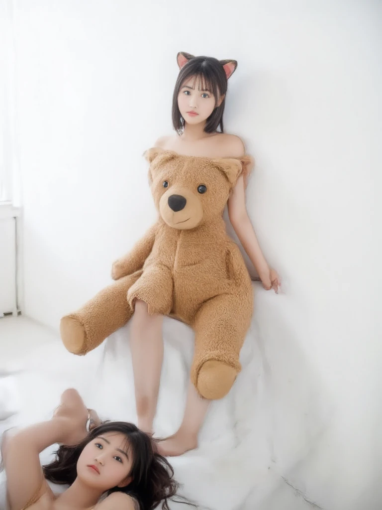 a cute smiling 1girl with long brown hair in a , , Thighs, Big Breasts, Big Ass, Standing in the schoolyard, Adorable, (Highest quality,4K,8K,High resolution,masterpiece:1.2),Very detailed,(Realistic,photoRealistic,photo-Realistic:1.37),High resolution,Cinema Lighting,Intricate details,school environment,cute,sweet,Place your knees on your chest、panties