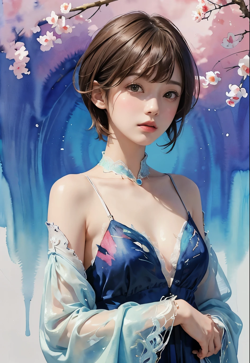 (masterpiece:1.2, Highest quality), (Realistic, photoRealistic:1.4), Ultimate beauty、mature、(Beautiful Features、Detailed lips, Beautiful eyes with attention to detail)、(Beautiful Teeth), blush, Captivating Gaze、masterpiece,(Highest quality,Hyper Detail)、 Natural Makeup,Looking at the camera、Looking up、alone,Cute woman in her 20edium breast、Short Bob Hair、(Bangs too)、((topless:1.6))、Mysterious Beauty, Perching on the clouds, (Fantasy Illustration:1.3), Captivating Gaze, Seductive posture, The charm of another world, Mystical Sky, (Written by Luis Royo:1.2), (Yoshitaka Amano:1.1), ((moon 夜)), pastel colour, (Cloud Detail View:1.3), Outdoor、palace、 (Detailed catsuit、high school girl、uniform、Pleated mini skirt、Floralのパンティ、Black Choker、Earrings), Side Lock, (Midnight background, full moon、Fantasy、Floral、petal)、(Semen on her cleavage:1.6)、(Wet skin:1.3)、(Cowboy Shot)、(Shot from above)、(I'm worried、Open your mouth:1.2)、(Oral、penis、Licking your fingers:1.3)