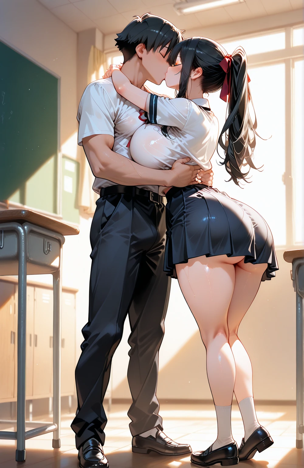 score_9, score_8_up, score_7_up, 10boys, 1girl, mature female, (mother and son), kid, kid fucking , vaginal penetration, penis in pussy, standing missionary, naked, hand on butt, in a crowded classroom, students taking pictures with cellphones, side view, kissing, woman lifting kid in air, hand on head