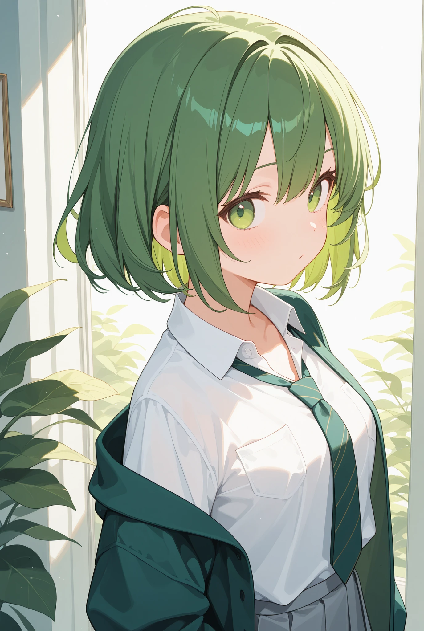  green hair、Green Eyes、Bob、girl