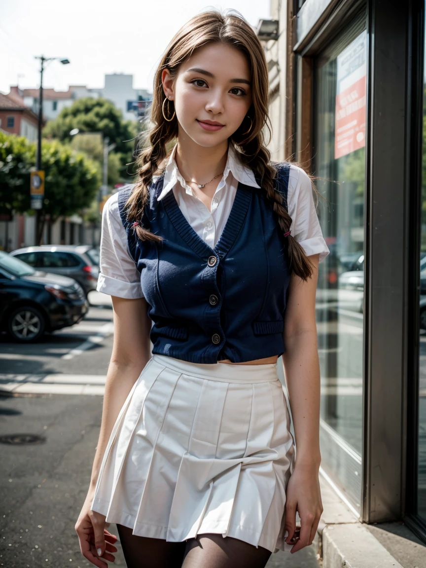 (realistic:1.3), finely detailed, quality, rembrandt lighting, (masterpiece:1.2), (photorealistic:1.2), (best quality), (detailed skin:1.3), (intricate details), dramatic, ray tracing, 1girl, japanese girl, 14 years old, detailed skin texture, (blush:0.5), (goosebumps:0.5), subsurface scattering, smiling, medium breasts, long hair, bangs, hair between eyes, big eyes,CafeTerraceUniform, maid headdress, striped dress, (white apron:1.1), black ribbon, cowboy shot (bright sunny day, indoors, cafe), 