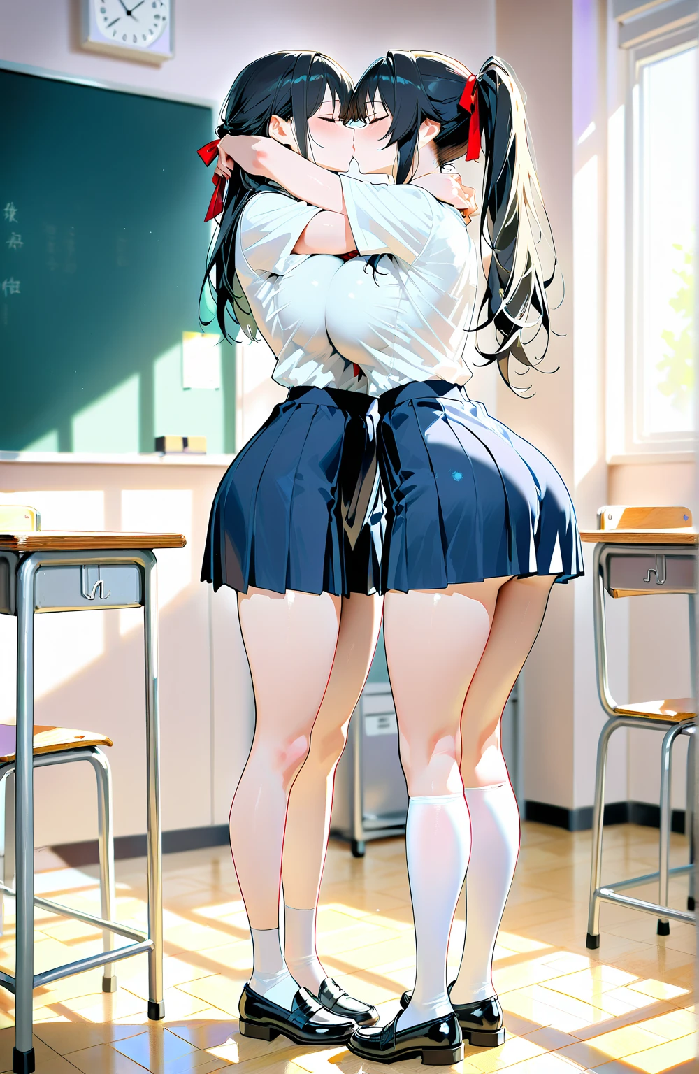 ((Grabbing a dildo inserted in her pussy)), Pleated skirt, My Room, (Angry face, blush, Sweat, pussy Juice:1.3,), standing, navy long hair, Big Breasts, Bend your knees, pubic hair