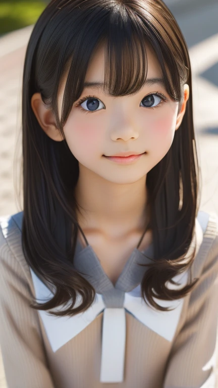 High resolution, Highest quality,  super high quality, Very detailed, 8K、、(masterpiece:1.2, Highest quality), (Realistic, photoRealistic:1.4), Beautiful illustrations, (Natural Side Lighting, Cinema Lighting), View your audience, whole body, 1 Girl, Japanese, high school girl, Perfect Face, Cute and symmetrical face, Shiny skin, Baby Face, (,Black Hair)black eye, Big eyes, Droopy eyes, 