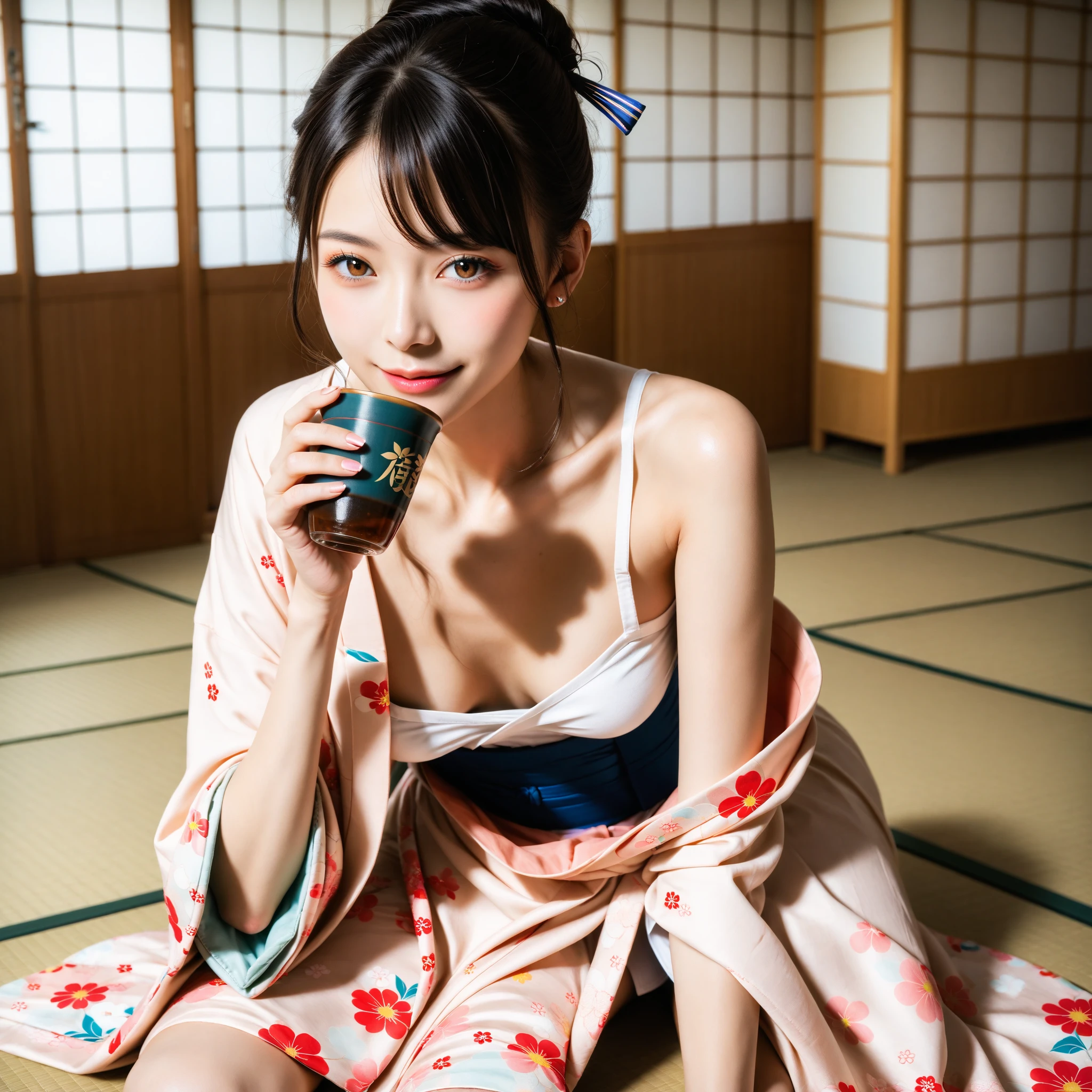 Pink kimono bikini hot spring