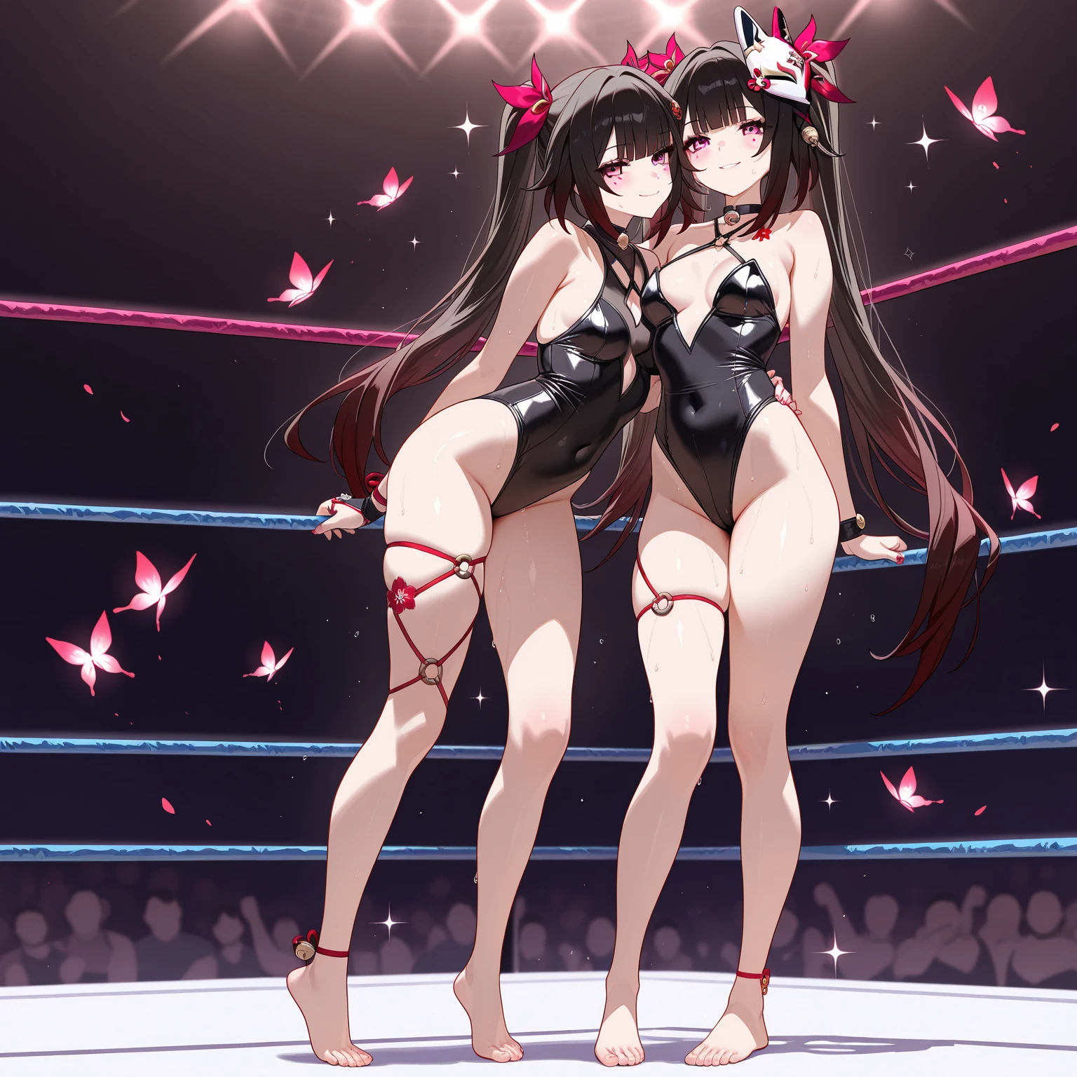 Lain iwakura ( girl with dark brown short hair ), being fucked by a male from behind while she wears a bikini and rabbit ears, while her hands are tied