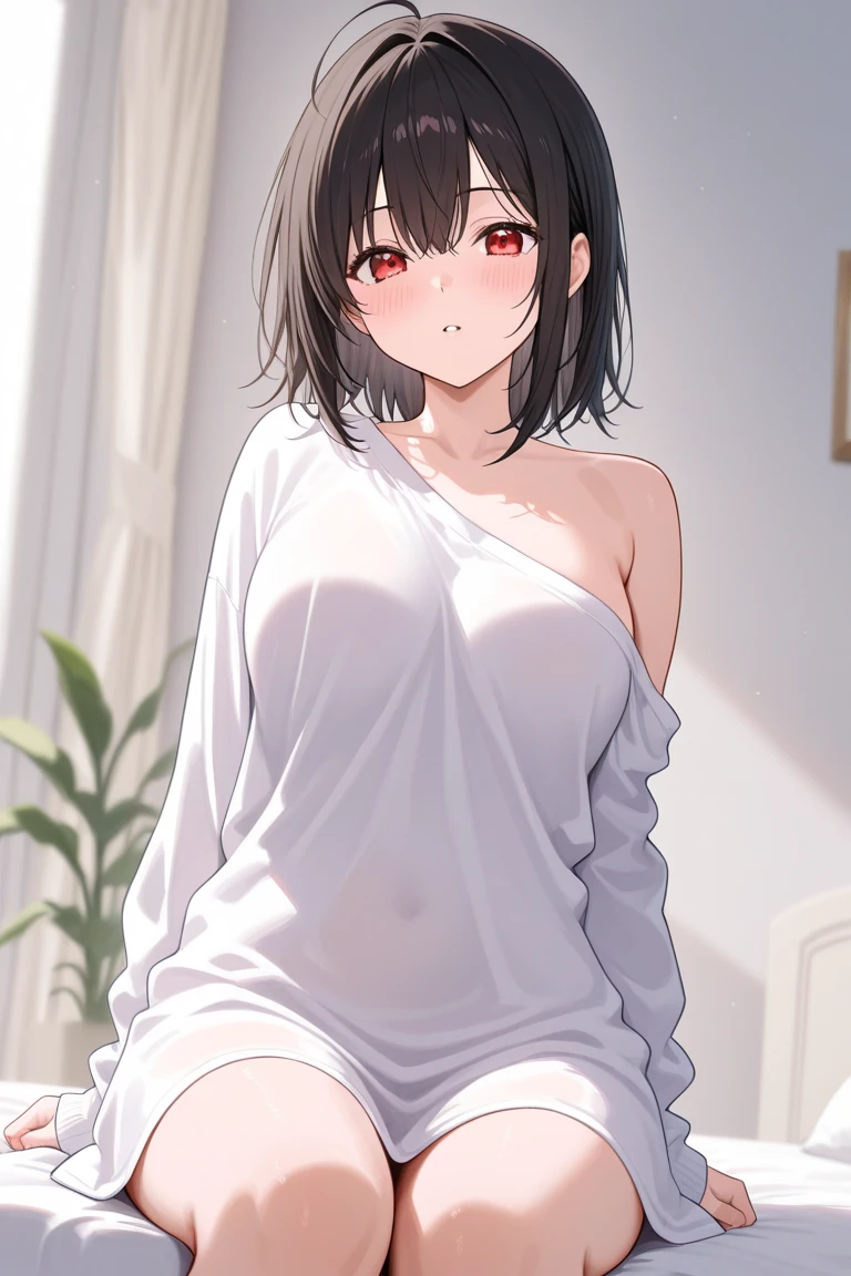 masterpiece、Beautiful woman, Anatomically perfect body, thin、(nurse、nurse、Highly detailed side tie panties), (Look down:1.2), (Pussy juice:1.1)、(Embrace your chest:1.2)、20-year-old、(highest quality)、Black Hair, short hair、Bedroom、On the bed、(8k, High resolution)、(shy:1.4)、(blush:1.1), Mid-chest, (steam), (embarrassed:1.2), Erect nipples, multiple angles