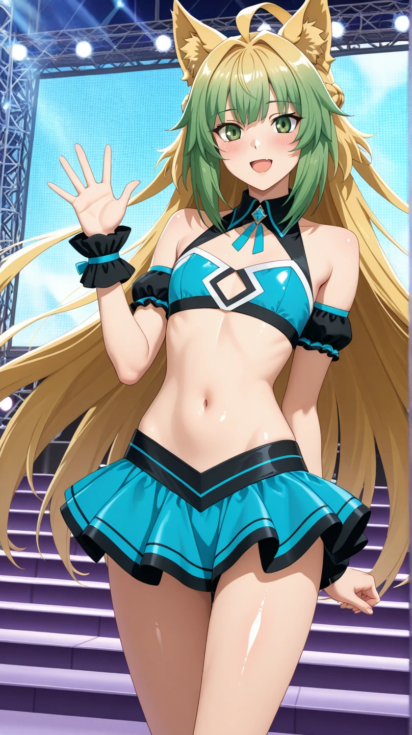 cecilia alcott,1girl, solo, blonde hair,long hair, blue eyes, drill hair、Blue high-leg retard、The background is professional wrestling