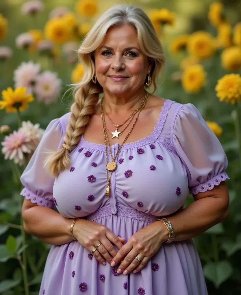 (best quality), (masterpiece), (hyper real)、ancient peasant woman、[ancient Nordic BC time], [nordic women in agriculture]、sweaty、(wear skin-colored fabric)、 Huge　mature Beautiful woman　High level image quality　High resolution　realistic、blondes、blondesの女性、mature woman、middle-aged women、((big big skin texture、超High resolution、wear skin-colored fabric、realistic、Chubby body type、laughter、beauty of middle age、beautiful expression、laughter、arms behind head - swaying hair, Very delicate and delicate skin texture、37 yo ancient peasant woman、((I&#39;Village square meters))、women in agriculture、big cleavage、plunging neckline、big red lips、(wear skin-colored fabric)、BREAK、 (sitting side-by-side with elderly older granpa:1.2), BREAK, settings: ancient BC