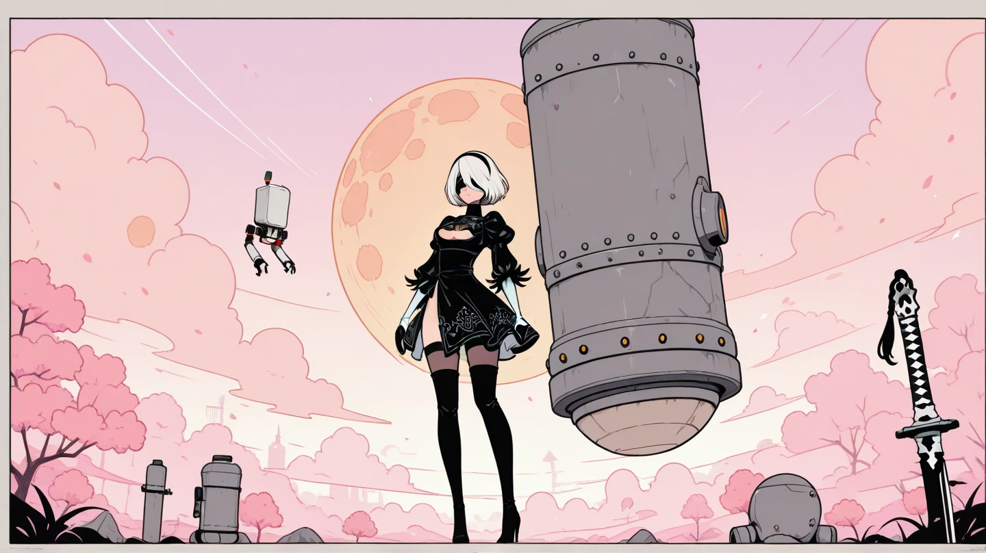 masterpiece, best_quality, 1girl, solo, yorha no. 2 type b, black blindfold, blindfold, wide hips, thick thighs, --auto